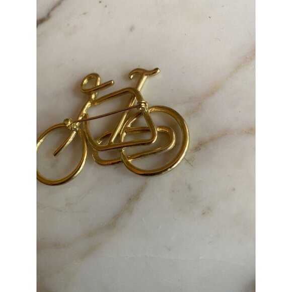 Vintage Retro Geometric Gold Tone Metal Wire Bicycle Bike Pin Brooch - Picture 4 of 4